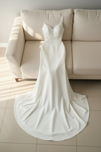 Vestido Novia Blanco Sirena con Bordado de Perlas cod.V0025