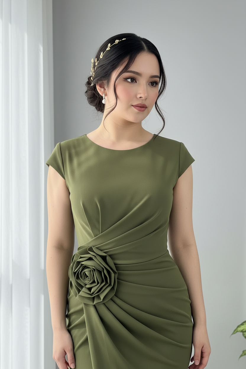 Vestido Verde Olivo Rosa 3D Sirena cod.005