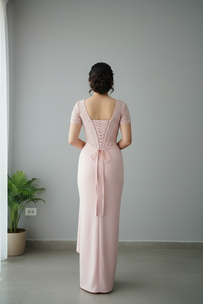 Vestido Rosa Palo Corset con Perlas cod.711