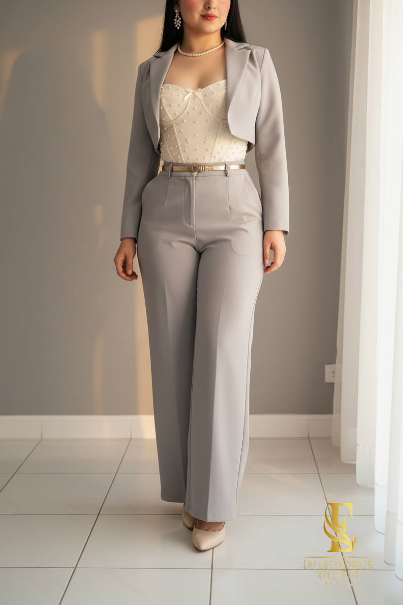 Conjunto Gris Perle Blazer & Corset cod.C228
