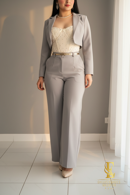 Conjunto Gris Perle Blazer & Corset cod.C228