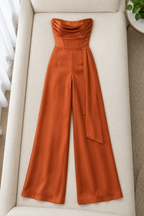 Enterizo terracota strapless drapeado con tira lateral cod. E0015