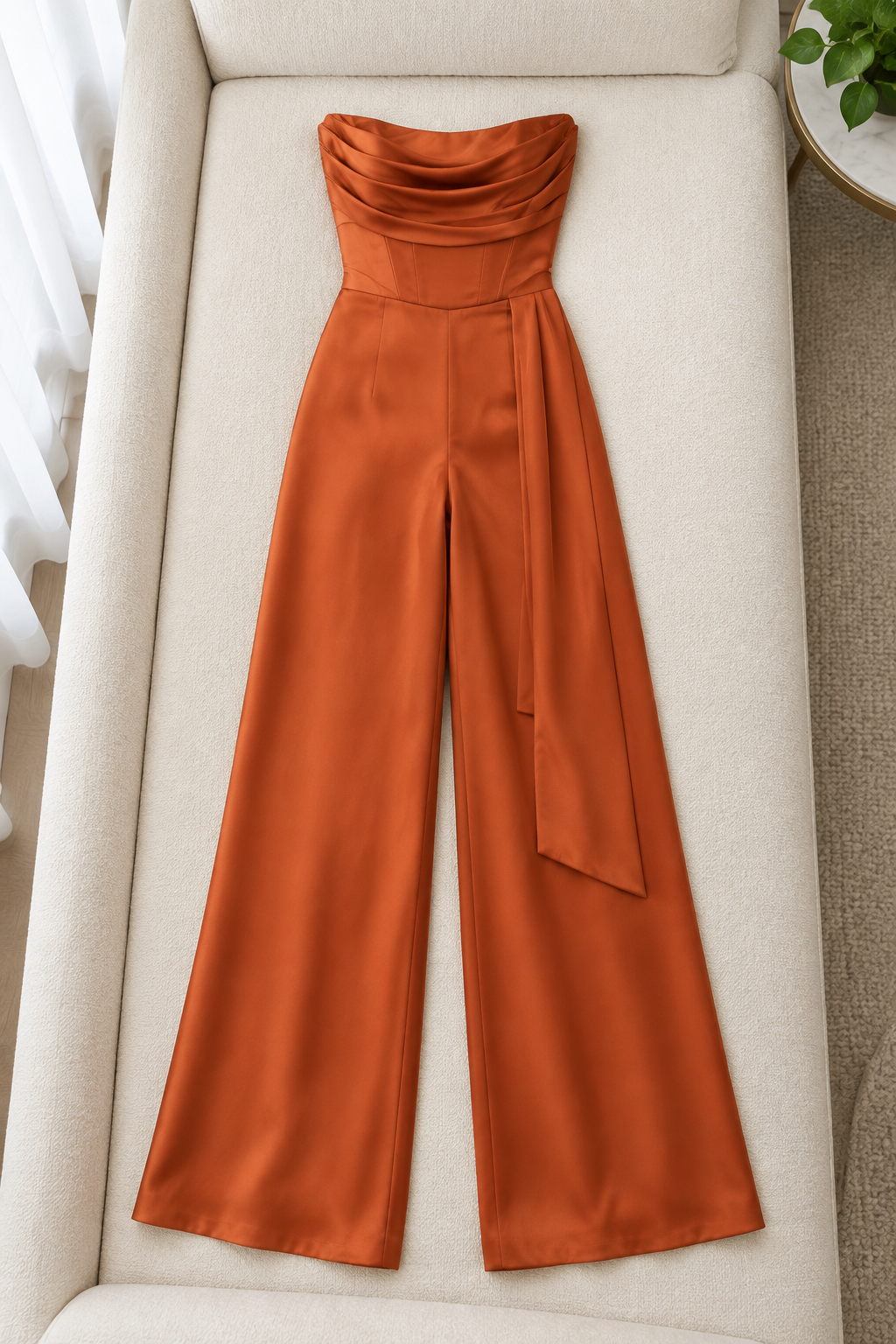 Enterizo terracota strapless drapeado con tira lateral cod. E0015