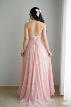 Vestido Gala Rosa Palo Flores 3D Corset Corazón cod.V0028