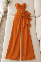 Enterizo terracota bustier con lazo bordado y pantalón palazzo cod. E0010