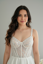 Vestido nupcial blanco corpino pedrería bordado falda A-line C.1941