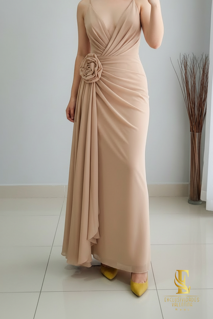 Vestido Nude Stretch con Flor 3D cod.V342