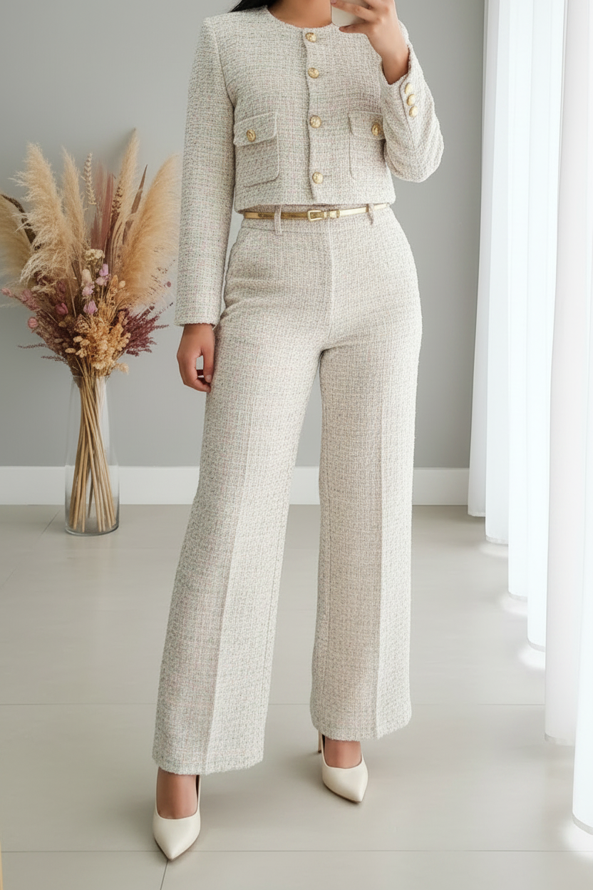 Conjunto Tweed Ivory Palazzo cod.C410