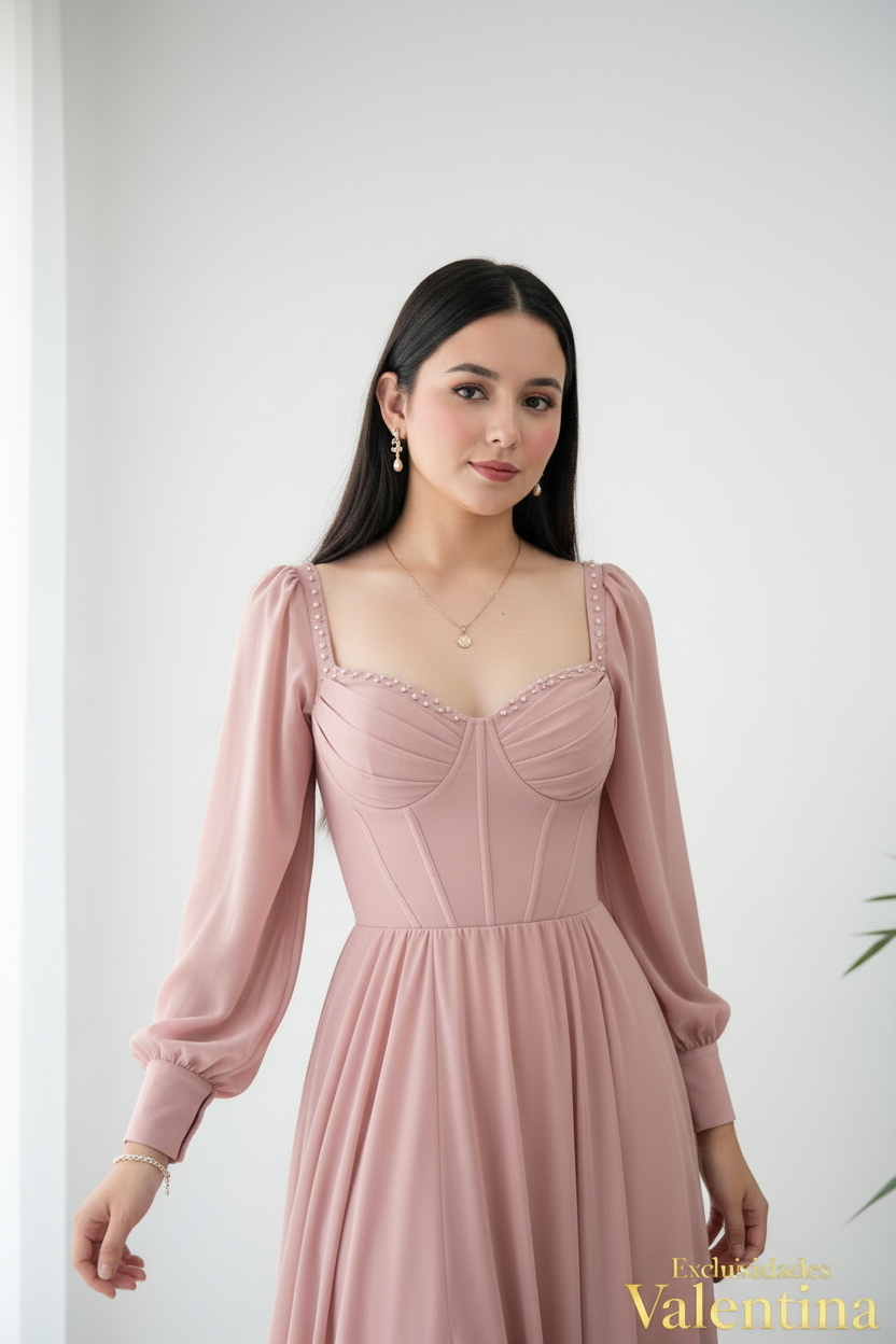 Vestido Rosa Palo · Corset Chifón cod.V265