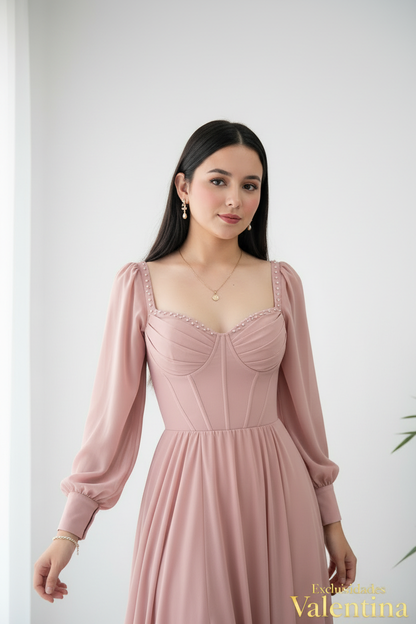 Vestido Rosa Palo · Corset Chifón cod.V265