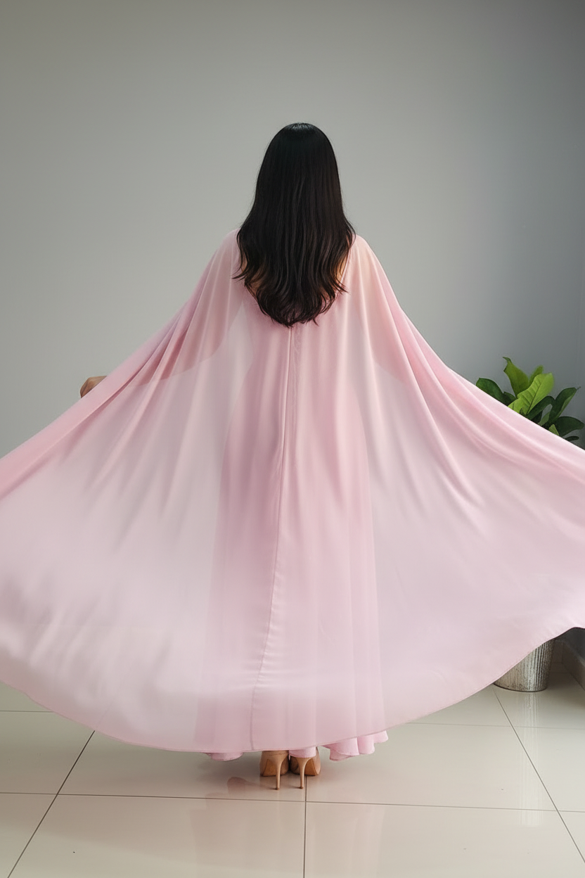 Vestido Pink Pearl Cape – Gown Rosa con Corset de Perlas & Capa cod.676