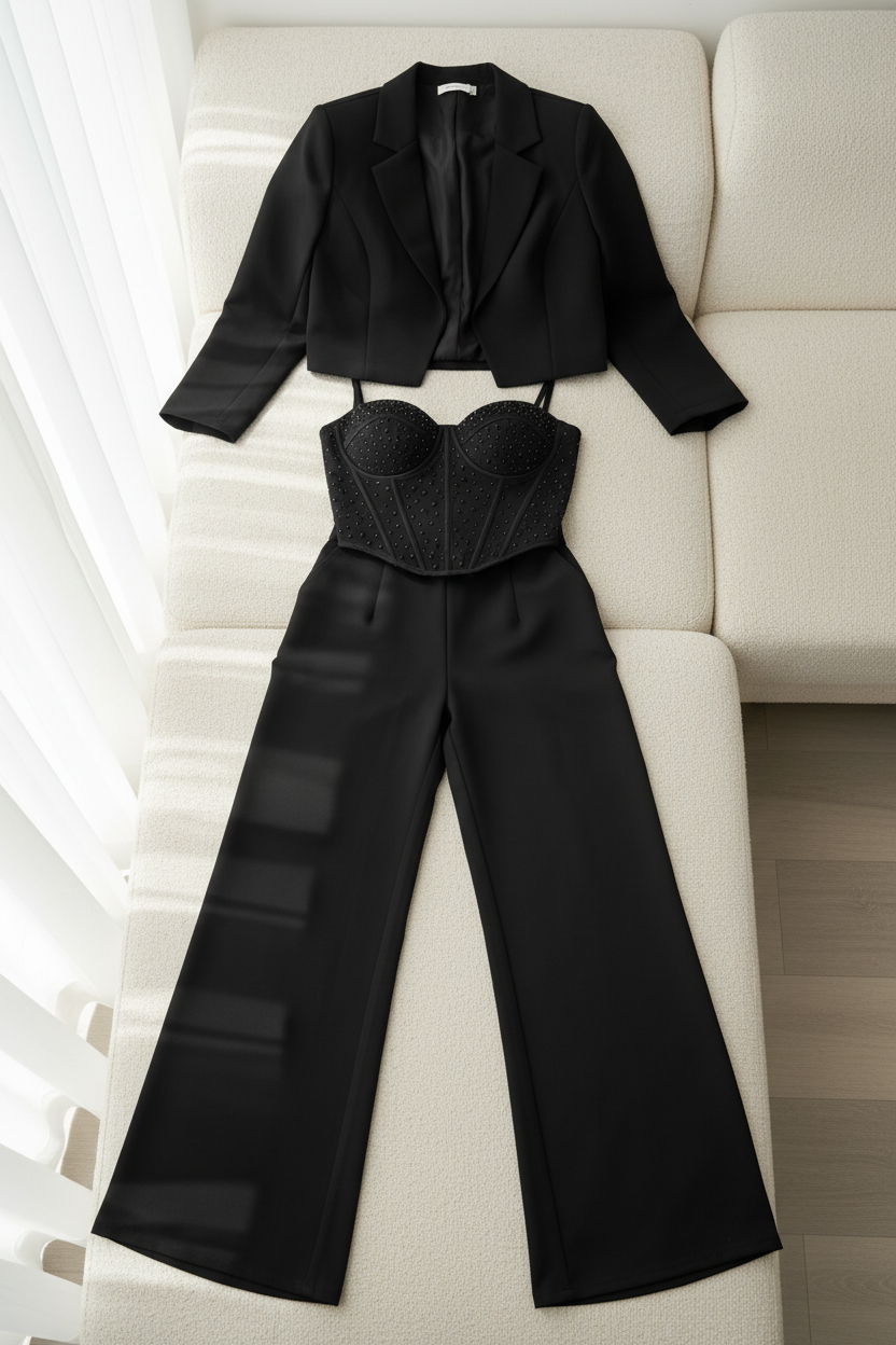 Conjunto Negro Blazer Corset Palazzo cod.C310