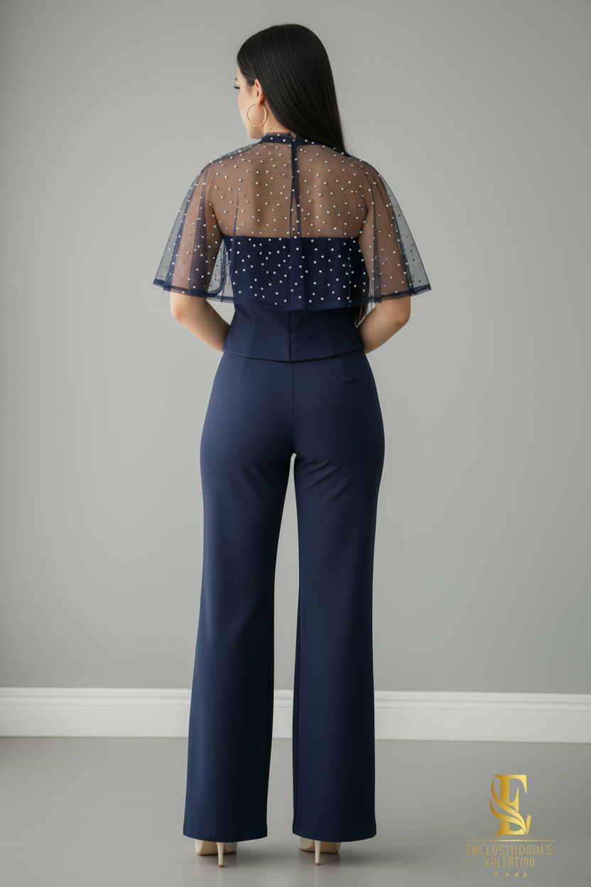 Conjunto Azul Marino — Corset con Capa de Tul & Palazzo cod.0031