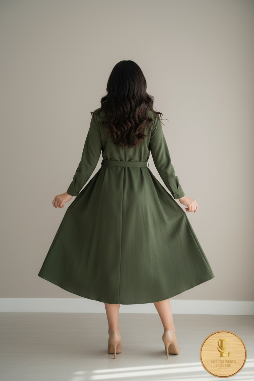 Vestido Camisero Verde Olivo Rosa D cod.0086