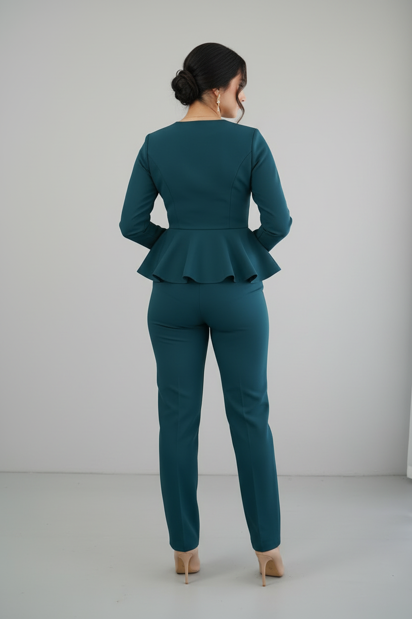 Set Teal Blus Peplum con Pantalón Recto Exclusivo cod.803
