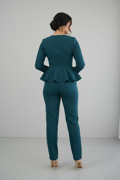 Set Teal Blus Peplum con Pantalón Recto Exclusivo cod.803