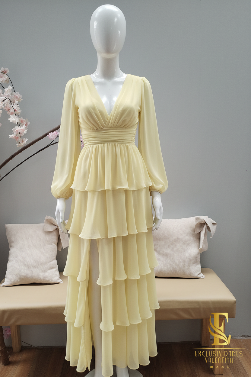 Vestido Amarillo Volantes cod.V324