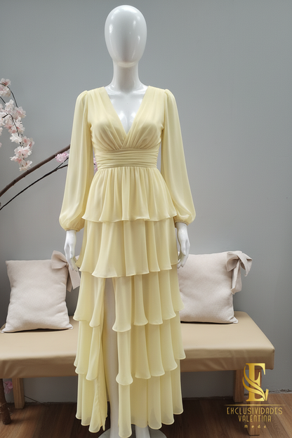 Vestido Amarillo Volantes cod.V324