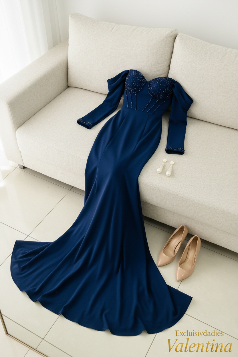 Vestido Azul Marino · Sirena Bordado cod.V266