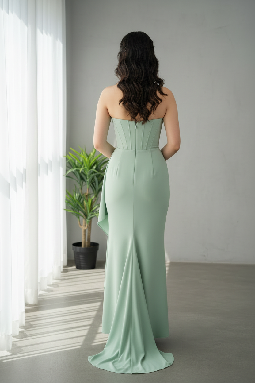 Vestido Verde Menta Strapless Corset con Drapeado Lateral cod.721