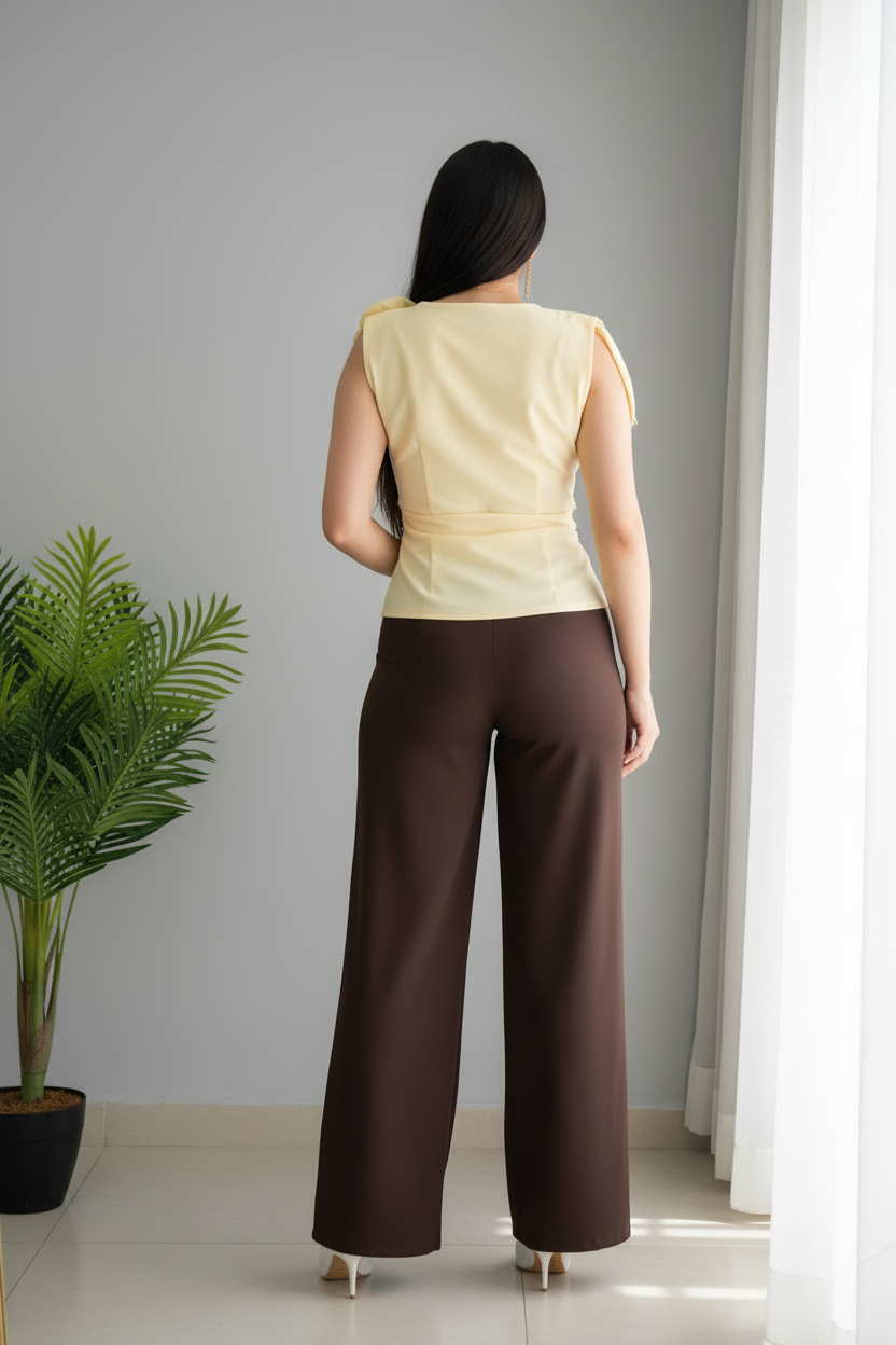 Conjunto Amarillo Pastel — B. Cruzada + Pantalón P. Marrón cod.C617
