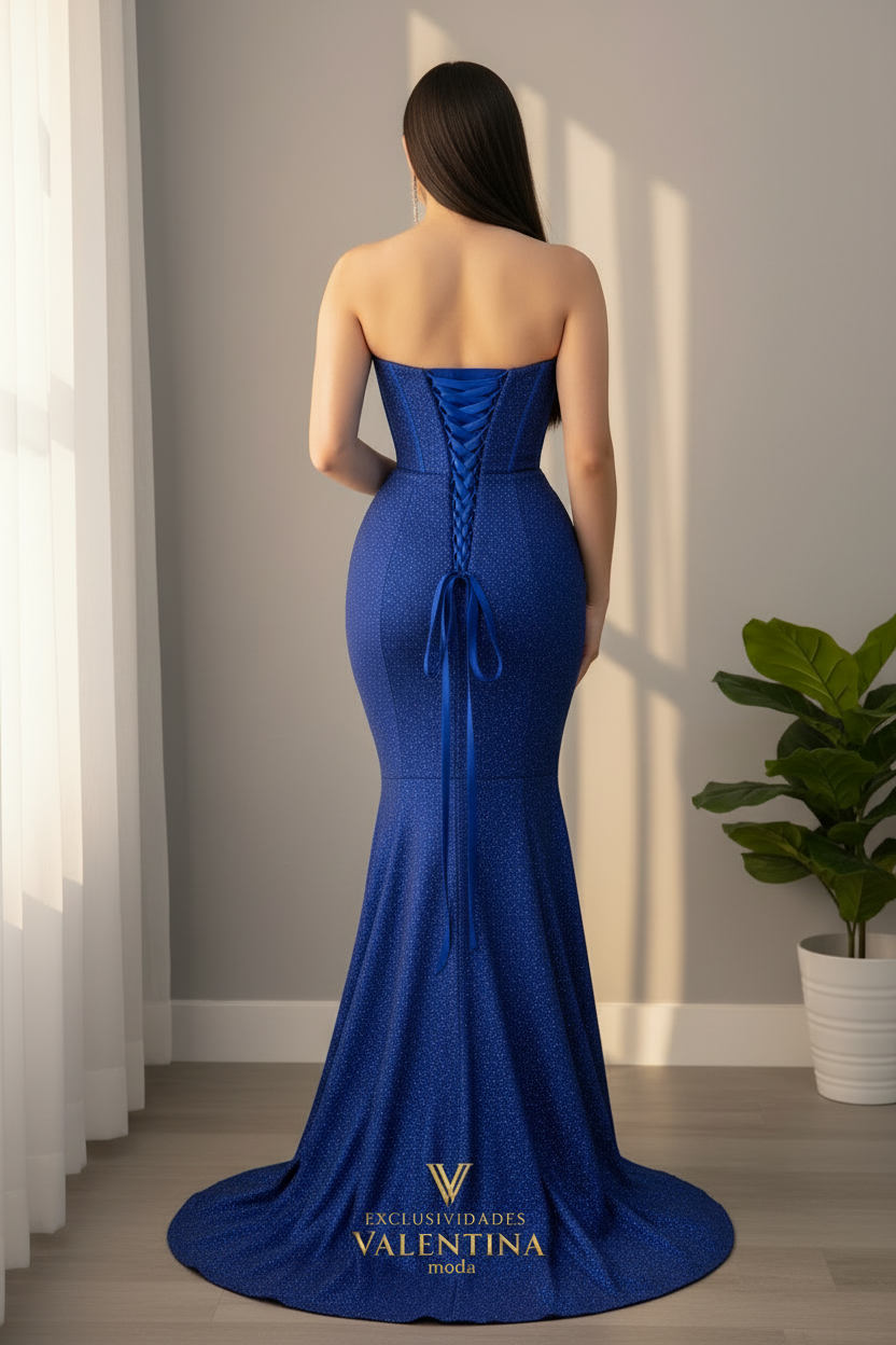 Vestido Sirena Azul Royal Glitter cod.V726