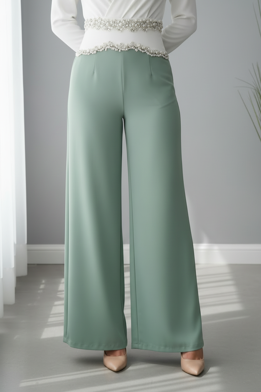 Conjunto Dos Piezas B. Blanca Cruzada y P. Verde Menta con Pedrería cod.C605