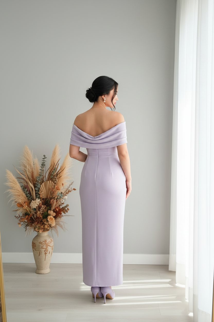 Vestido Lila Off-Shoulder Drapeado cod.V417