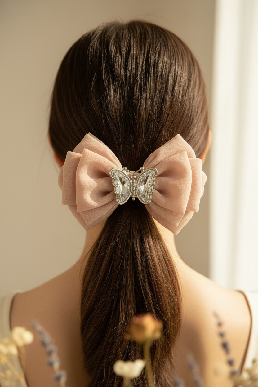 Scrunchie Lazo con Broche Mariposa de Cristal cod.01