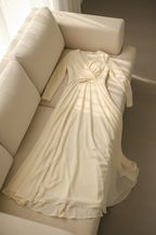 Vestido Novia Ivory Cruzado Escote V Mangas Largas y Falda A-Line cod.V0033