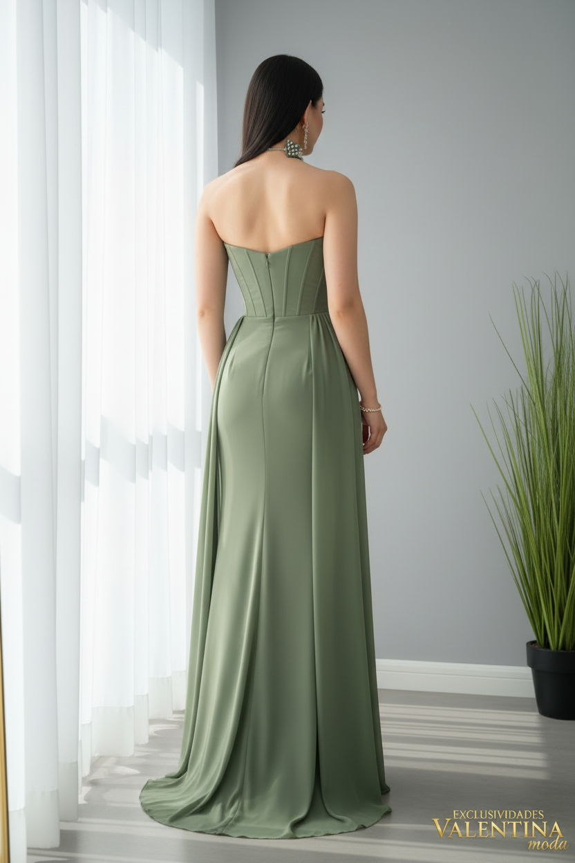 Vestido Sirena Sweetheart Verde Olivo cod.702