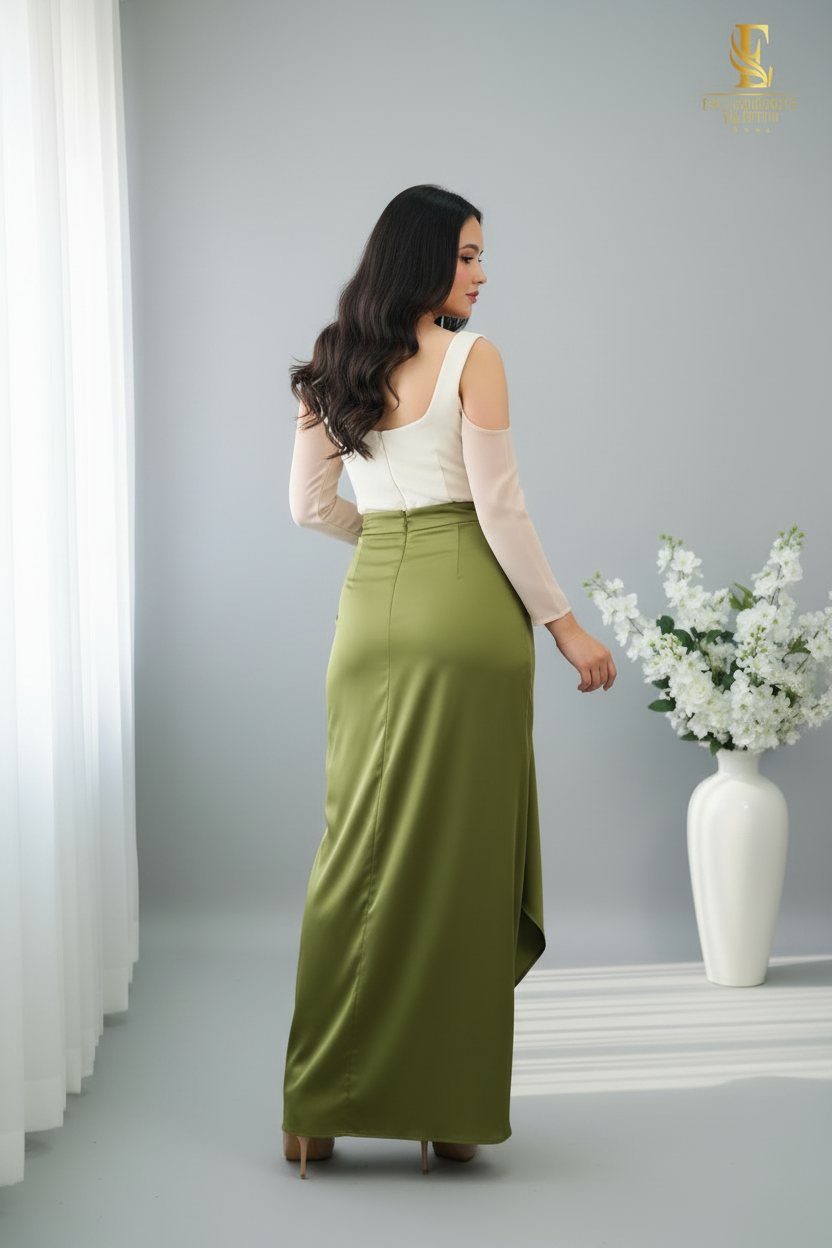 Falda Drapeada Verde Olivo |F-001