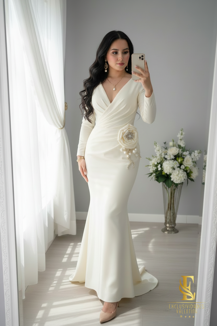 Gown Ivory Rosa 3D Sirena cod.V739