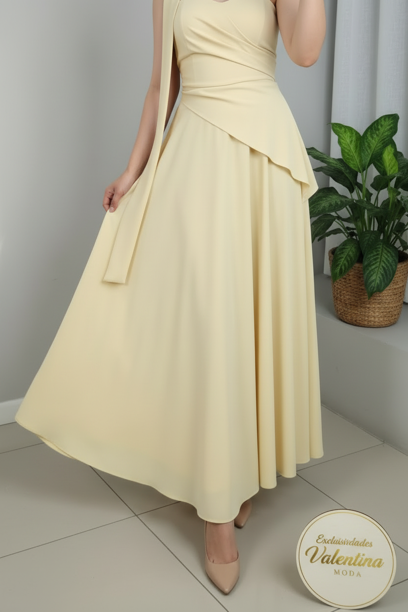 Vestido Midi Amarillo Pastel Halter cod.00124