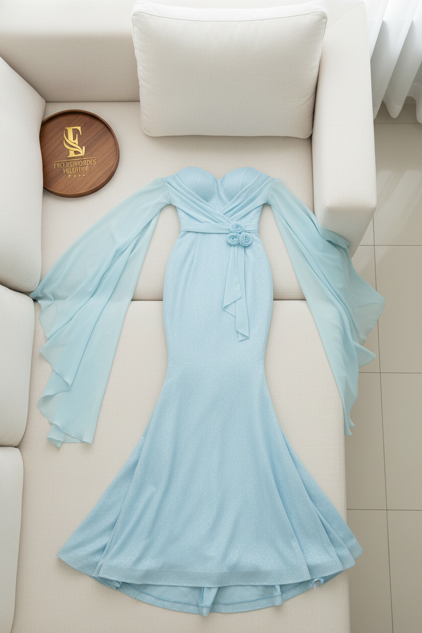 Vestido Azul Cielo Corsé Mangas Gasa cod.0010