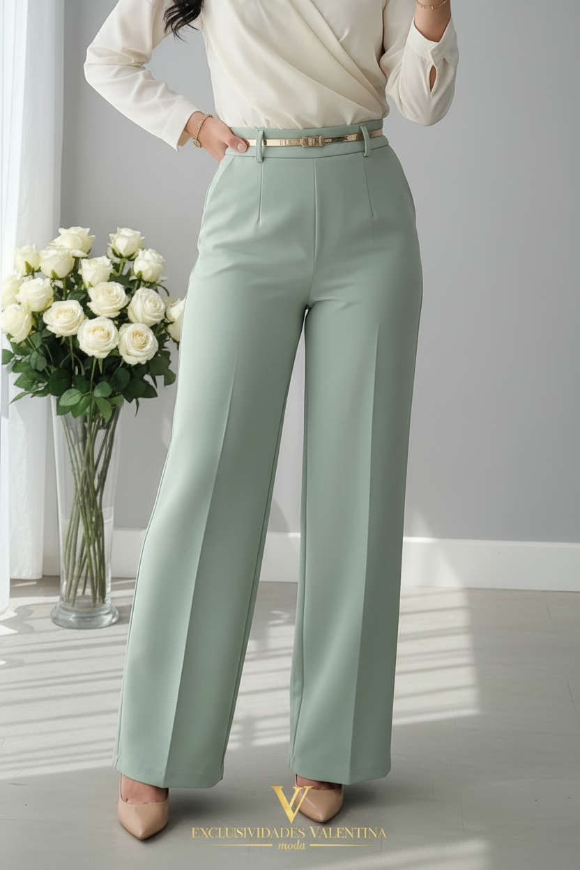 Conjunto Blusa Blanca y Pantalón Verde Menta cod.C730