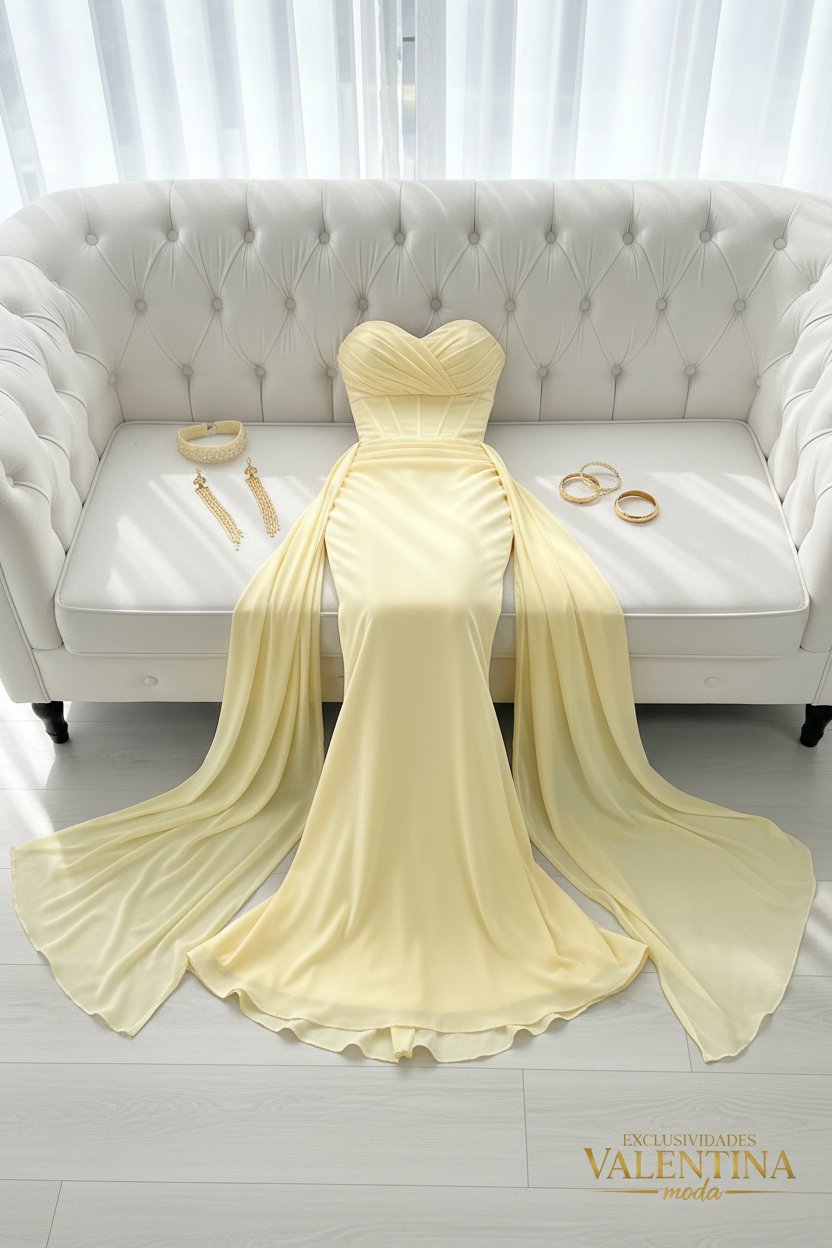 Vestido Sirena Sweetheart Amarillo cod.V701