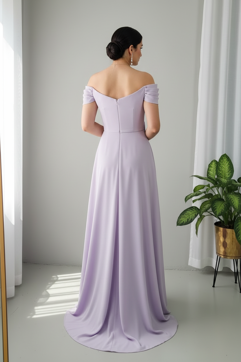 Vestido Lila — Hombros Descubiertos & Lazo cod.854