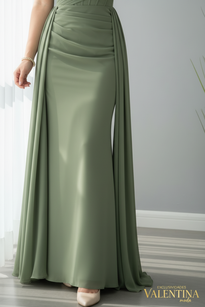 Vestido Sirena Sweetheart Verde Olivo cod.702