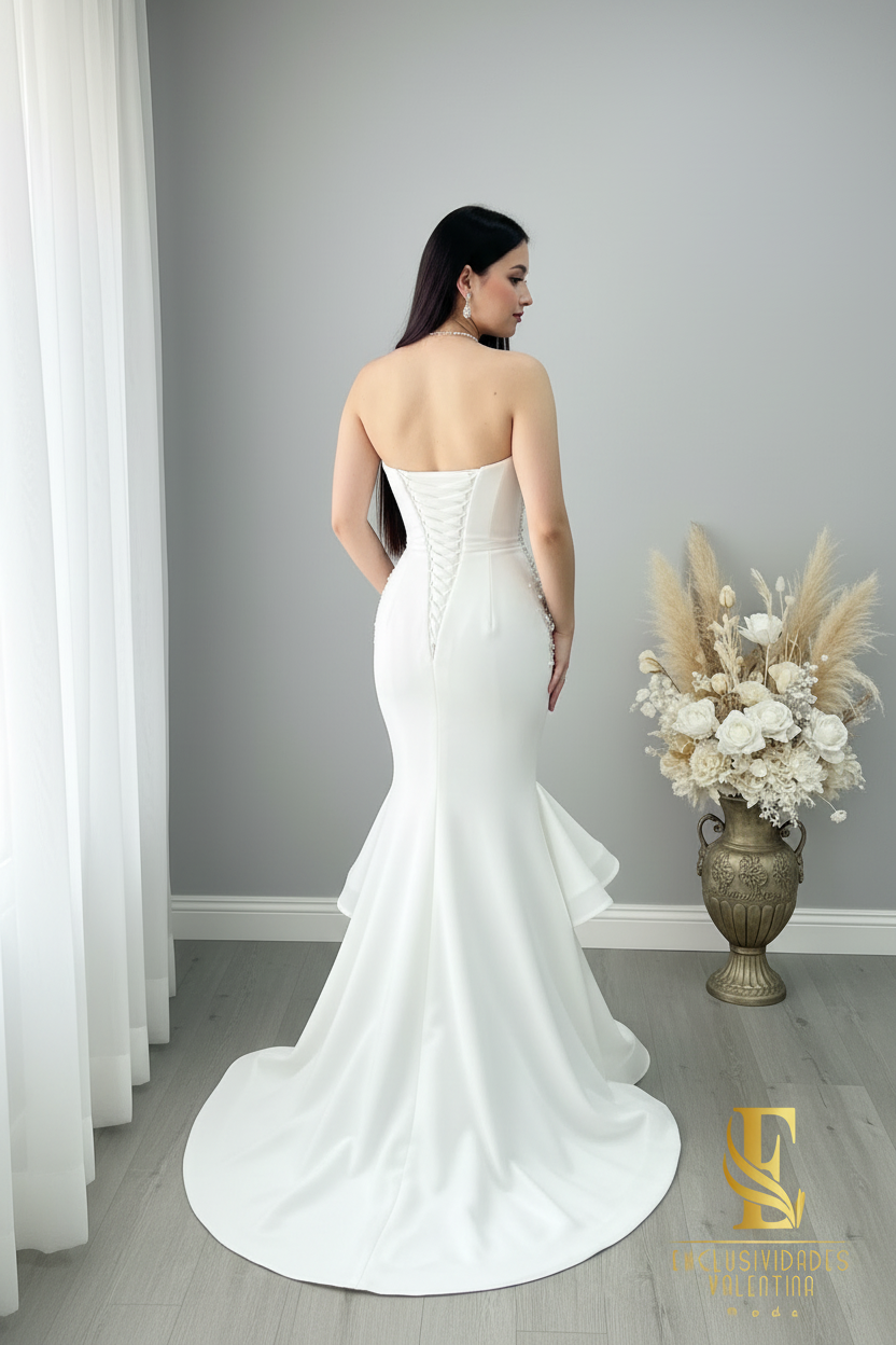 Vestido Novia Sirena Blanco | Pedrería y Volantes cod.V433