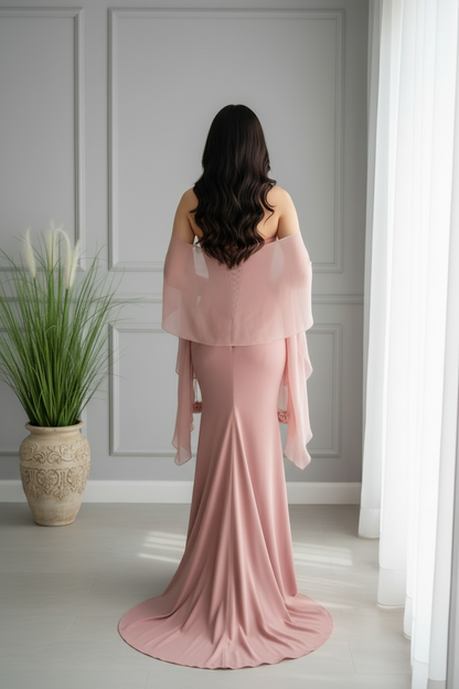 Vestido Rosa Palo Corsé con Chalina Gasa cod.0016