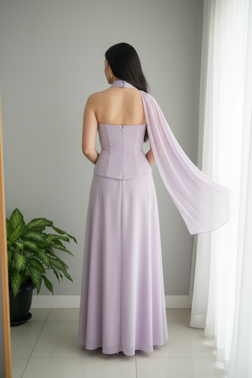 Conjunto Lila Lavanda Corset con Rosas 3D y Capa