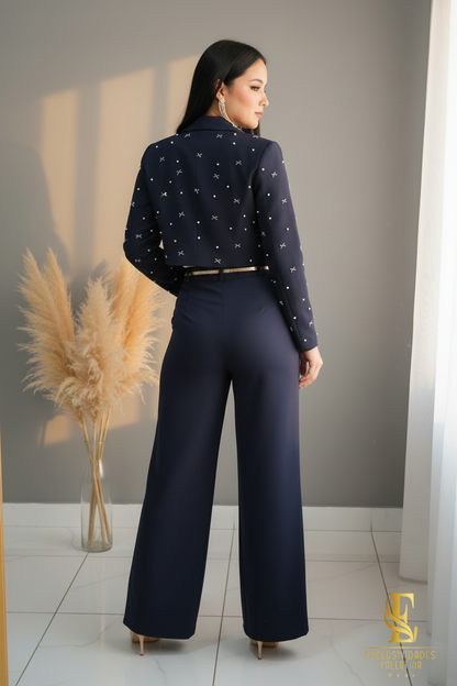 Conjunto Navy Pearl Blazer Cropped & Palazzo cod.C229