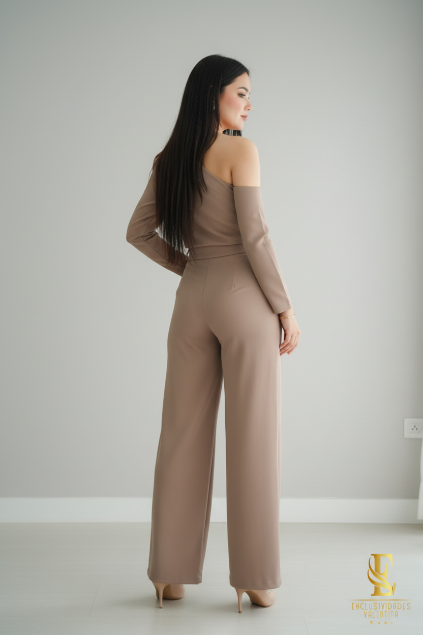 Conjunto Rosa Taupe — Top Hombro & Palazzo cod.0024