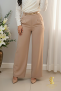 Pantalón Palazzo Beige Camel | Tiro Alto con Cinturón Dorado cod.P519