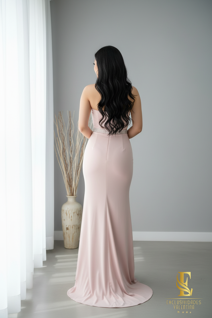 Gown Blush Strapless Perlas cod.V741