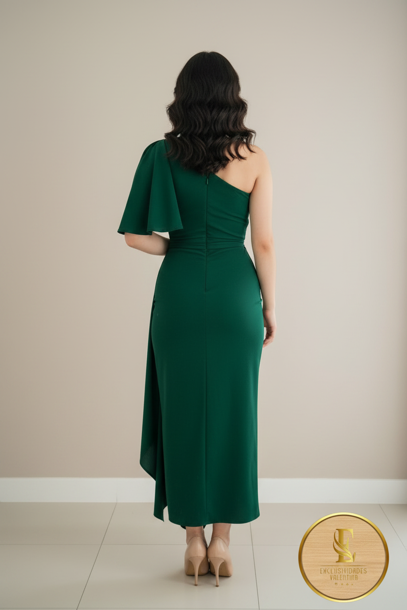 Vestido Verde Esmeralda Asimétrico Un Hombro cod.0087