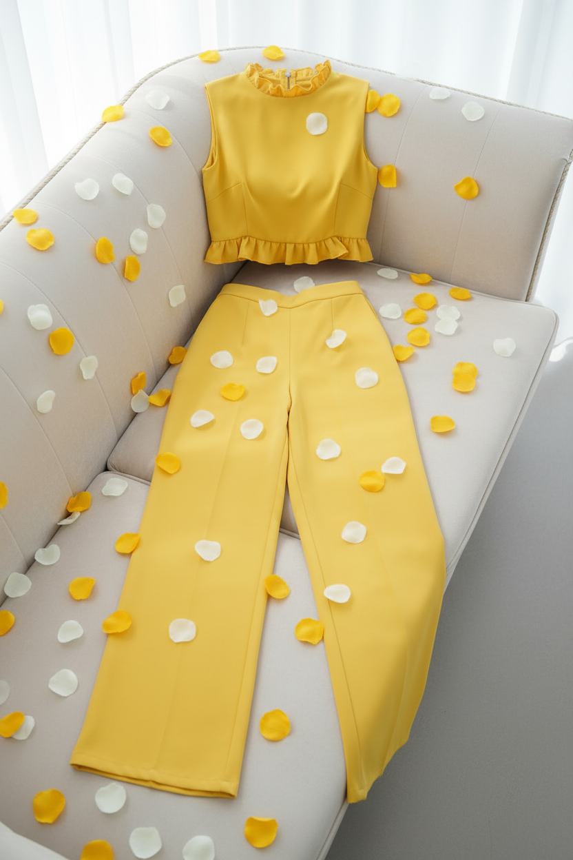 Conjunto Amarillo Mostaza Top Volante Pantalón Palazzo cod.C0031