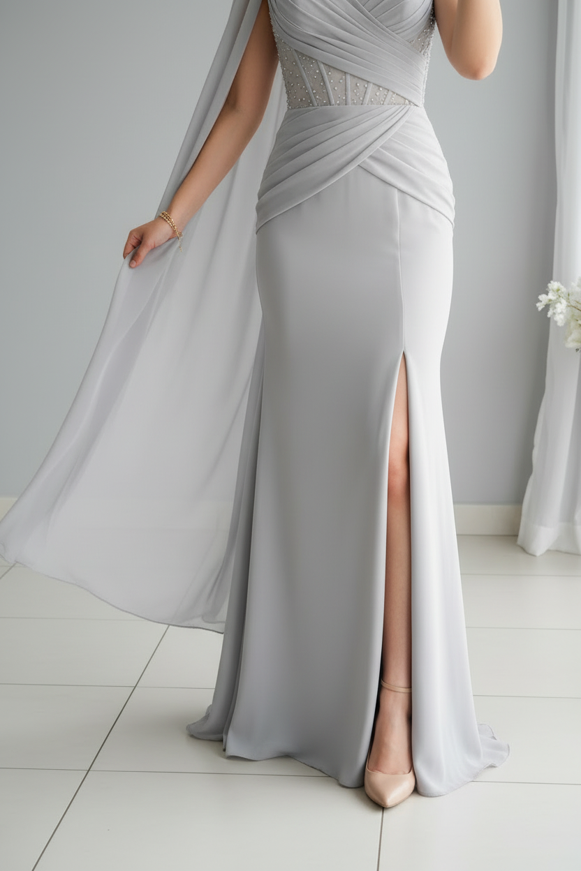 Vestido Gris Plateado Capa cod.V415