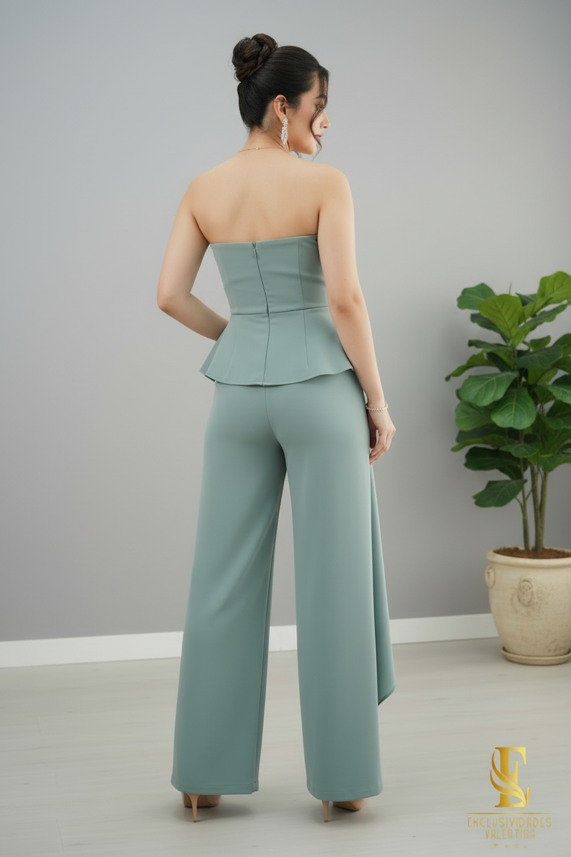Conjunto Verde Sage Peplum Drapeado 2 Piezas cod.914